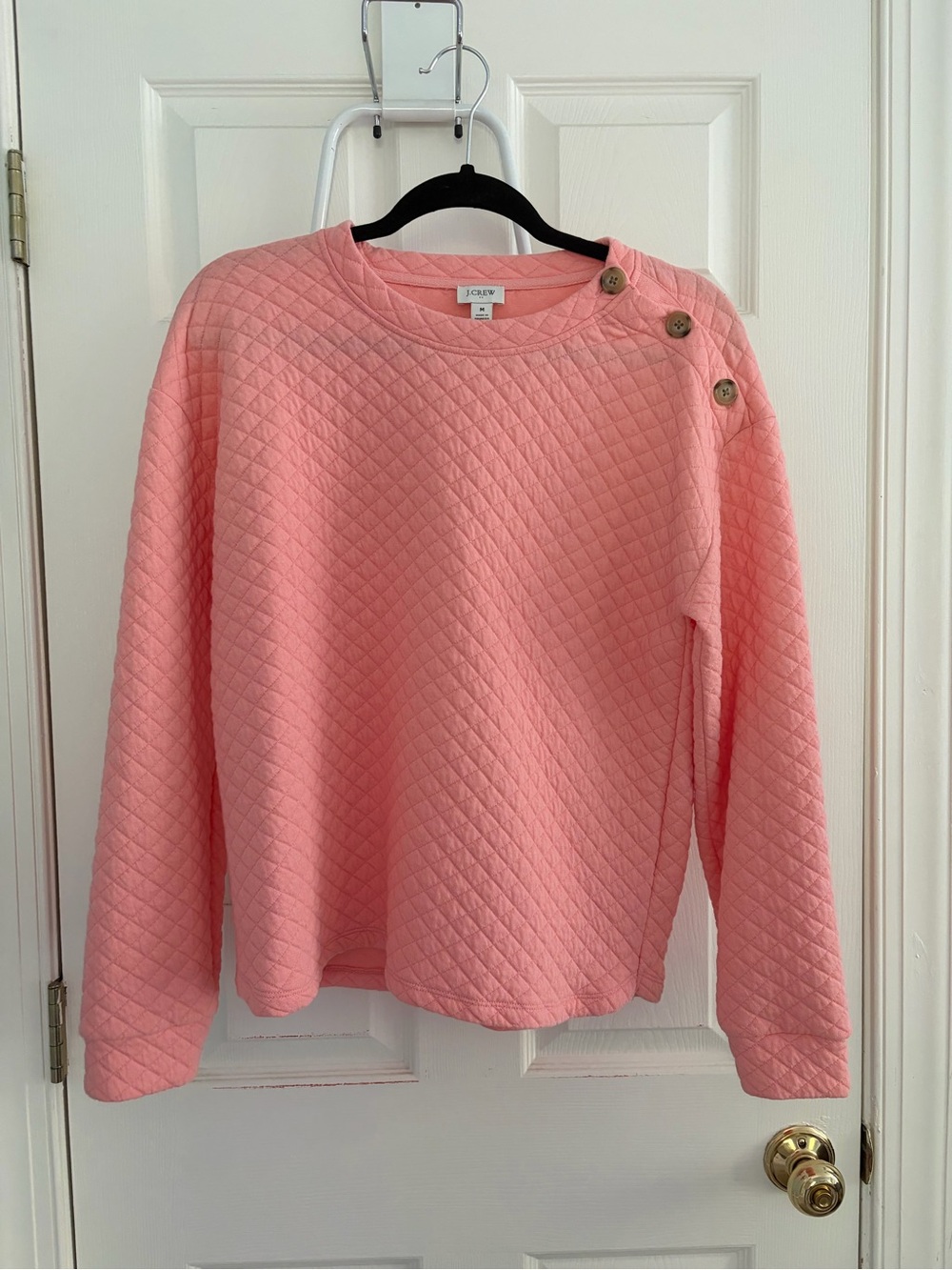 J. Crew Quilted Crewneck Pullover in Coral